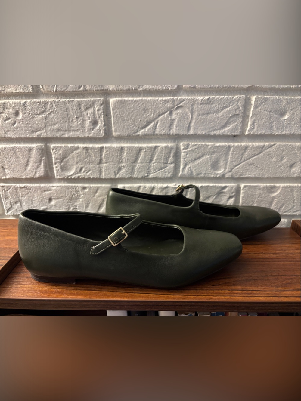Vince Classic Mary Jane Flats in Dark Green - Comfortable Everyday Slip-Ons